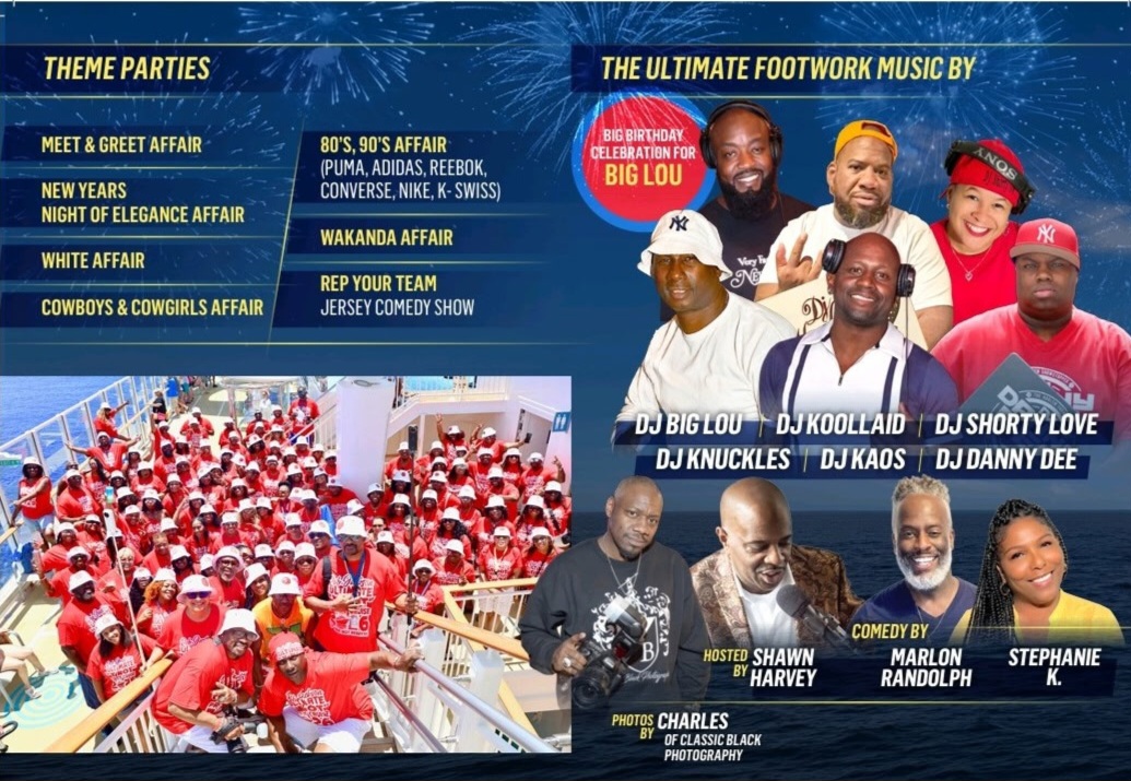 Ultimate New Year's Party Cruise flyer with theme parties and entertainment